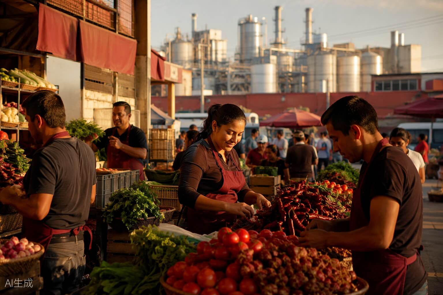 Mercado mexicano y zona industrial