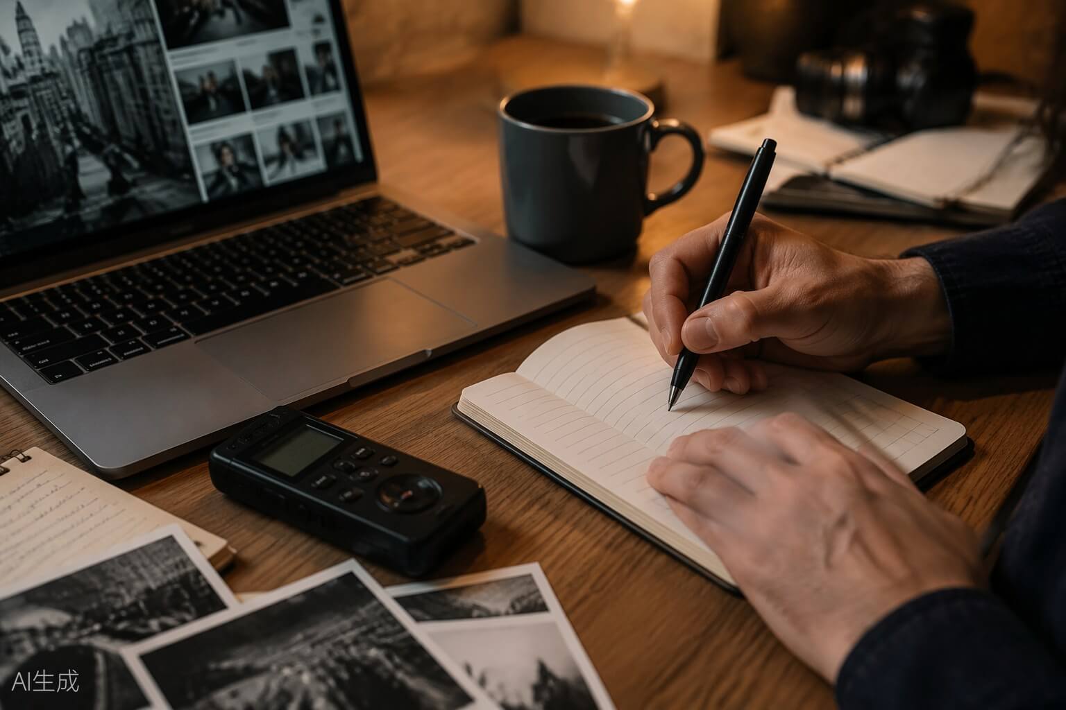 Manos de periodista verificando información